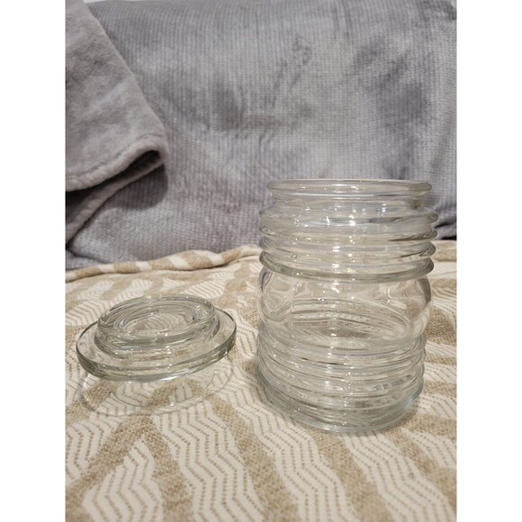 Vintage Glass Jelly Jar Shaped Clear Ribbed Outdoor Porch Globe with Lid - Picture 2 of 6
